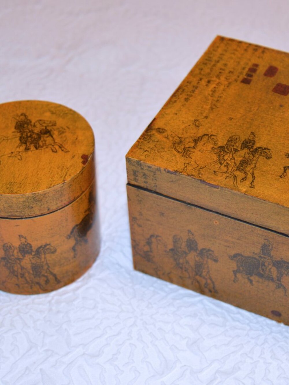 Set of 2 boxes with Ancient Chinese Horse and Rider Artwork